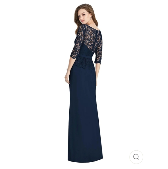Jenny Packham Long-Sleeve Illusion Back Dress In Midnight Style JP1011 Size 4 - Picture 4 of 8